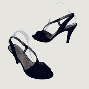 Mootsies Tootsies Heels Women 9 Black Satin Peep Toe Slingback Formal Stiletto